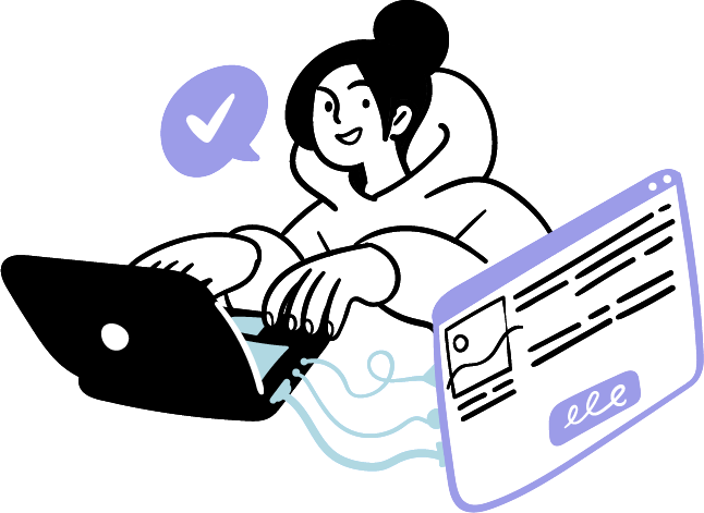 Tekening van een webdesigner die een website aan het bouwen is